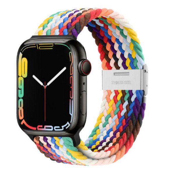 NEW Adjustable White Rainbow Braided Solo Loop For Apple Watch - Picture 1 of 4